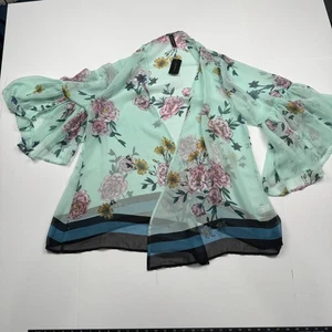 Lane Bryant Kimono Cardigan Womens 14/16 Green Floral Sheer Ruffle Sleeve Layer - Picture 1 of 10