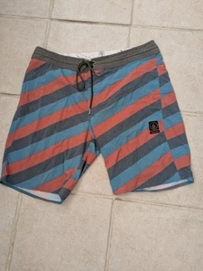 Volcom Boardshorts Mens 34 Blue Striped Swim Trunks Shorts Surf Surfer Skater - Picture 1 of 4