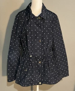Polka Dot Rain Jacket Water Resistant Navy Blue White Charter Club Women’s Large - Picture 1 of 9