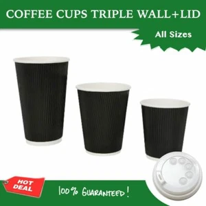 Disposable Coffee Cups 8oz 12oz 16oz Bulk Takeaway Paper Triple Wall Take Away - Picture 1 of 6