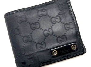 GUCCI VINTAGE GUCCISSIMA GG LOGO PLACA NAILON CUERO CARTERA DOBLE PLIEGUE ITALIA NEGRO - Imagen 1 de 20