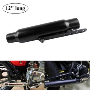 Universal Black 12" Long Steel Exhaust Muffler Silencer For Honda Chopper Bobber - Picture 1 of 9