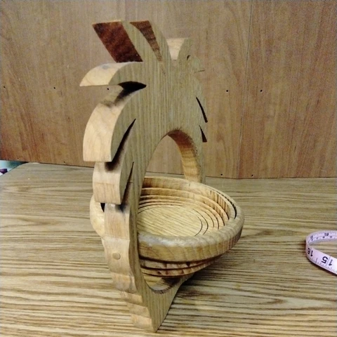 Wooden Pineapple Trivet or small basket, Spiral Cut, unique Cover
