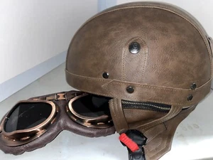MOTORCYCLE Zengen KCO Original Helmet Large Brown Leather With Glasses - Picture 1 of 14