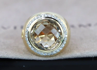 David Yurman 18K Yellow Gold Champagne Citrine Diamond Albion Cocktail Ring Band - Image 1 of 4