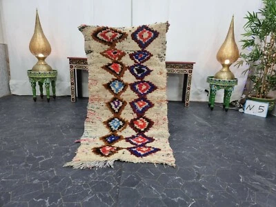 Moroccan Handmade Vintage Rug 2'3"x4'5" Berber Geometric Blue Wool Tribal Rug - Image 1 of 4