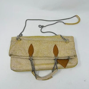 Sorial Tote Shoulder Crossbody  Bag Leather Stingray Shagreen Pattern  Gold Tan - Picture 1 of 23