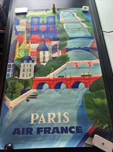 VTG Original Travel Poster Air France Paris 39”x24” Vernier Notre Dame 1961  - Picture 1 of 24