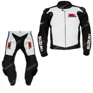 Suzuki GSXR Motorcycle 2PC Suit Leather Motorbike Sport Biker Protective Armour - Picture 1 of 2
