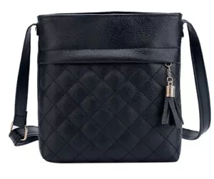Schwarze Umhängetasche Kuriertasche aus Kunstleder gesteppte Nähte - Bild 1 von 2