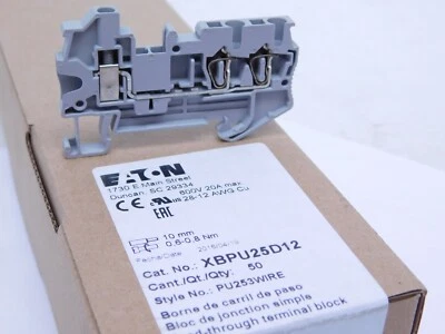 (50) NEW EATON XBPU25D12 IEC 60947-7-1 Terminal Block Screw Spring PU2,5-3W VN - Image 1 of 4