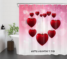 Red Love Heart Ball Valentine's Day Pink Shower Curtain Set for Bathroom Decor