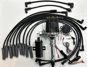 1964-1965 CADILLAC 429 SMALL CAP HEI DISTRIBUTOR + COIL + BLACK 8.5mm WIRES USA - Picture 1 of 15