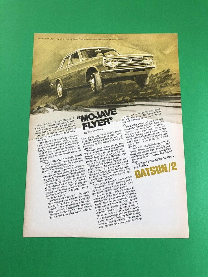 1968 1969 1970 1971 DATSUN 2 ORIGINAL PRINT AD ADVERTISEMENT PRINTED A3 - Image 1 of 1