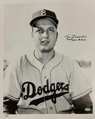 TOMMY LASORDA Signed "Dodger Blue" 16x20 Canvas Photo #'ed /4 PSA/DNA - Image 1 of 2