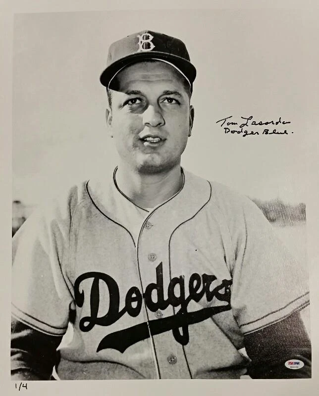 TOMMY LASORDA Signed "Dodger Blue" 16x20 Canvas Photo #'ed /4 PSA/DNA - Image 1 of 2