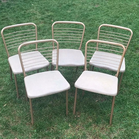 5 Vintage Mid Century Modern Metal Folding Chair Steel Cosco 1950s Vinyl Tweed Cover