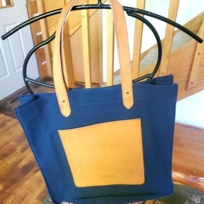 Сумка с короткими ручками Barneys New York + холщовая синяя и кожаная с ручкой и карманом - Изображение 1 из 4