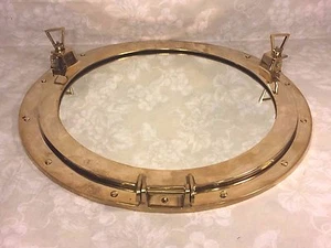 Vintage Bullaugenspiegel Metallrahmen mit goldfarbenem Lack - Bild 1 von 8