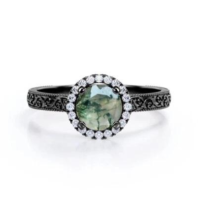 Moss agate engagement ring, Green mossy gemstone & moissanite ring, Christmas - Image 1 of 4
