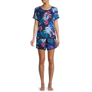 2 PCS NAVY BLUE PINK FLORAL SECRET TREASURES TOP & MATCHING SHORTS PAJAMA 2X - Picture 1 of 15