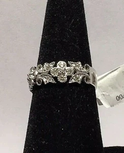ANELLO 14K DISEGNO QUADRIFOGLIO E FOGLIA DIAMANTI NATURALI 0,72 CT. TAGLIA 7,5 - Foto 1 di 9