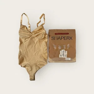 SHAPERX Bodysuit Tummy Control Shapewear- Thong Bodysuit L/XL 5215 Beige New - Picture 1 of 3