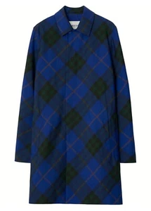 BURBERRY Knight IP diagonal check blue car coat Size 38 US / 48 IT authentic NWT - Picture 1 of 14