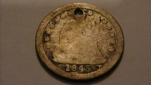 Moneda de diez centavos de plata antigua de Estados Unidos 1845 O SEATED LIBERTY PERFORADA RARA - Imagen 1 de 14