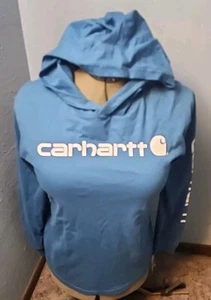 Carhartt Kid's Long Sleeve Graphic Hooded T-Shirt BLUE Large (New W Tags) CA6192 - Picture 1 of 9