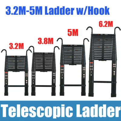 Échelle TéLescopique 3.2M 3.8M 5M 6.2M Aluminium Crochet et Barre Stabilisatrice - Photo 1/4