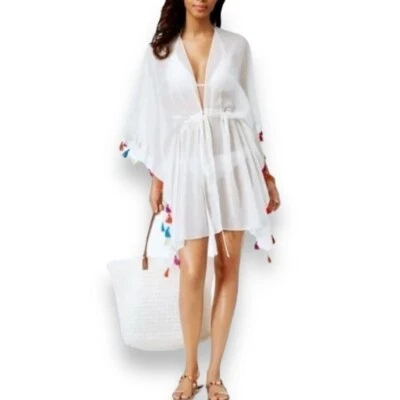 Inc International Concepts 女式五颜六色的流苏和服和遮盖均码 — 第 1/4 张图片