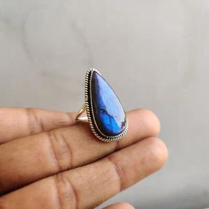 Natural Labradorite Gemstone Ring 925 Sterling Silver Valentines Day Gift Ring - Picture 1 of 6
