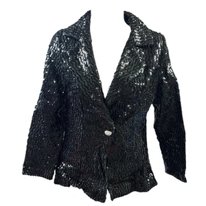 Montgomery Ward Sequin Jacket Black Single Breasted Rhinestone 70s Disco Glam - Picture 1 of 9