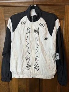 VTG NIKE White Tag Full Zip Windbreaker Jacket Black White Size Small 80’s - Picture 1 of 5