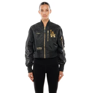 Women's New Era x Alpha Industries Black Los Angeles Dodgers Cropped Full-Zip - Picture 1 of 4