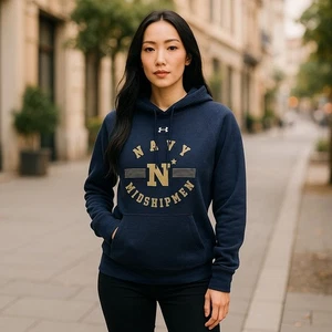 Felpa con cappuccio Under Armour Navy Midshipmen blu oro donna taglia small fori pollice - Foto 1 di 9