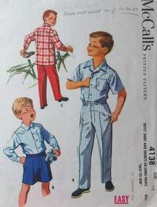 Vintage 50s McCalls 4138 Boys 10 Retro Shirts & Pull On Pants Shorts Pattern UNC - Picture 1 of 2