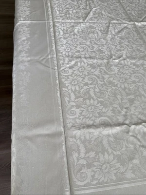 Royal Damask Tablecloth 63” X 83” Floral Rectangular Ivory Color - Image 1 of 4