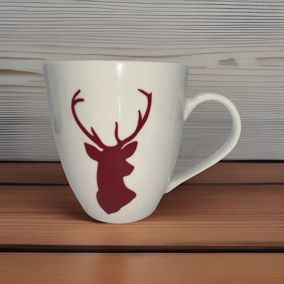 Taza Pfaltzgraff Blanca Roja Buenos Días Querido Ciervo Silueta Foto 1 de 4