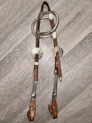JONES LEATHER USED SILVER DOUBLE EAR SHOW HEADSTALL TACK - Image 1 of 4