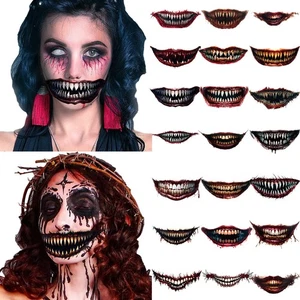 21 Hojas Pegatinas Tatuaje Cara Tatuaje Temporal Terror Boca Grande Tatuaje Juegos con disfraces - Imagen 1 de 5