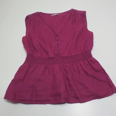 Blusa Peplum Banana Republic para mujer sin mangas borgoña talla grande cuello en V lino  Foto 1 de 4