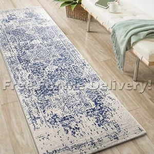 SULIS MEDALLION IVORY BLUE TRADITIONAL RUG RUNNER (L) 80x400cm **FREE DELIVERY** - Picture 1 of 5
