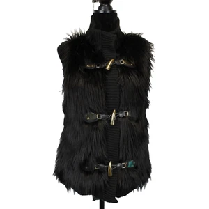 Michael Kors Faux Fur Sweater Vest Black Women S Toggle Closure Knit Trim Edgy - Picture 1 of 11