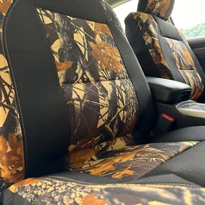 For Ford F-650 Autumn Camo & Black Canvas Front Car Seat Cover - Picture 1 of 5