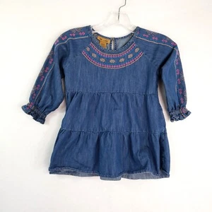 Wrangler Denim Tunic Girls M Embroidered Tiered Puff Long Sleeve Western Cowgirl - Picture 1 of 8