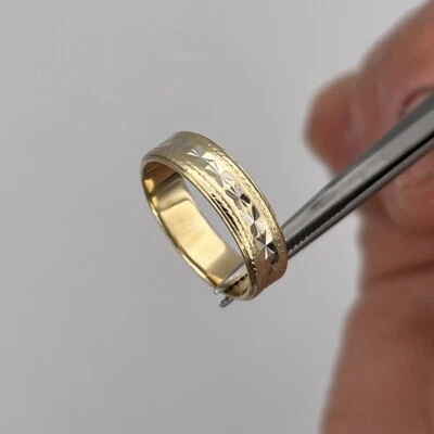 Anillo de oro blanco amarillo de dos tonos tallado en arte de 14 k para damas de 5 mm talla 6 Foto 1 de 4