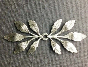 31824 Double End Frond Leaf Jewelry Finding Stamping Matte Silver Oxidized  - Picture 1 of 3
