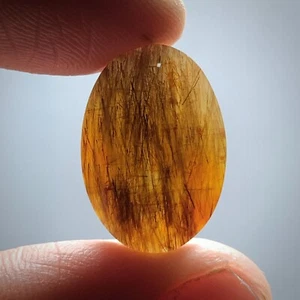 Golden Sagenite Agate Cabochon 20x14x6mm High Quality 12.5 ct - Picture 1 of 6
